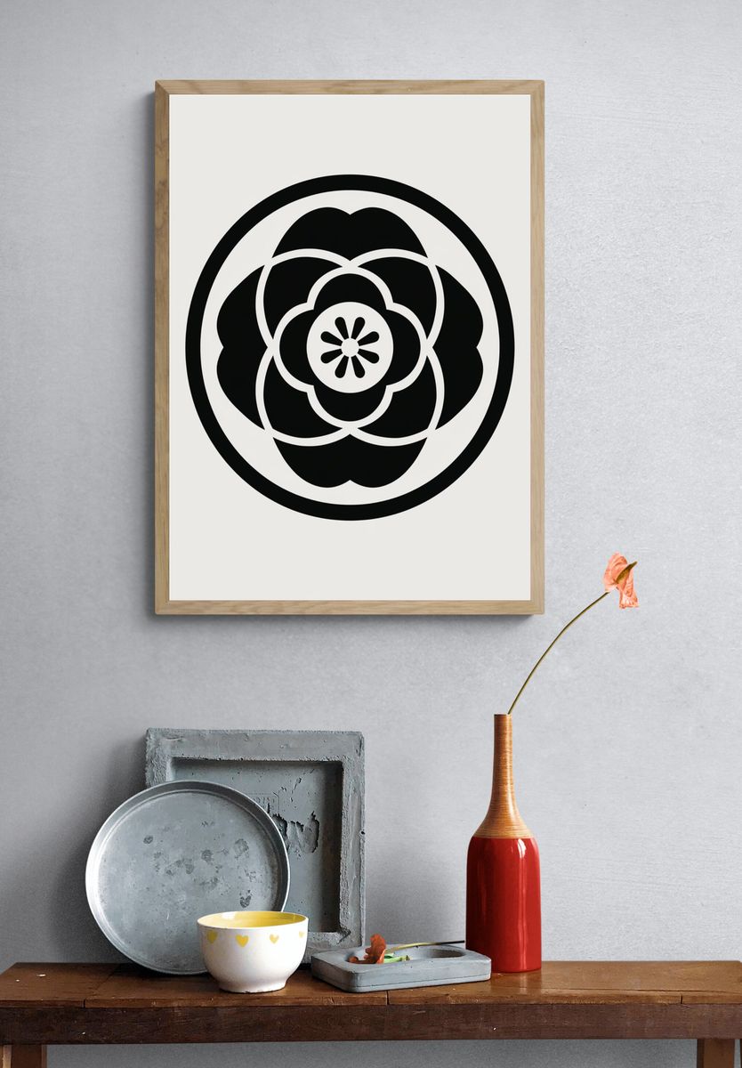 Monochrome Floral Emblem Poster. — room view 3