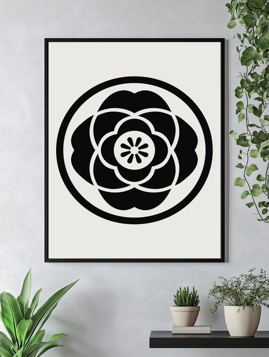 Monochrome Floral Emblem Poster. — room view 4