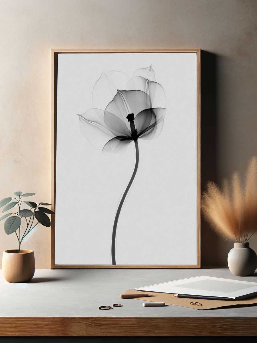 Monochrome Flower Minimalist Print. — room view 2