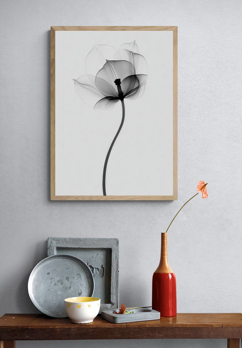 Monochrome Flower Minimalist Print. — room view 3