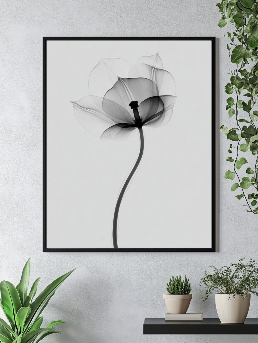 Monochrome Flower Minimalist Print. — room view 4