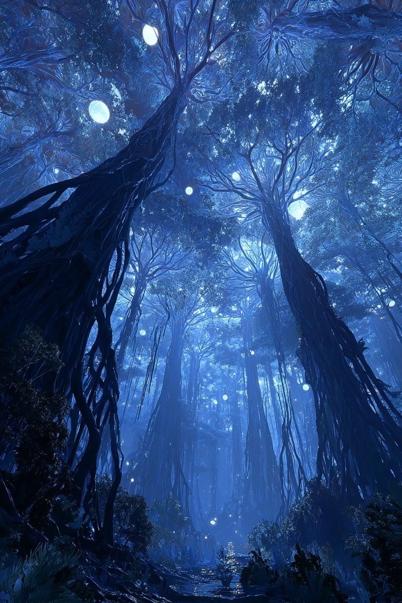 Mystical Forest at Night — Nature Print. poster detail