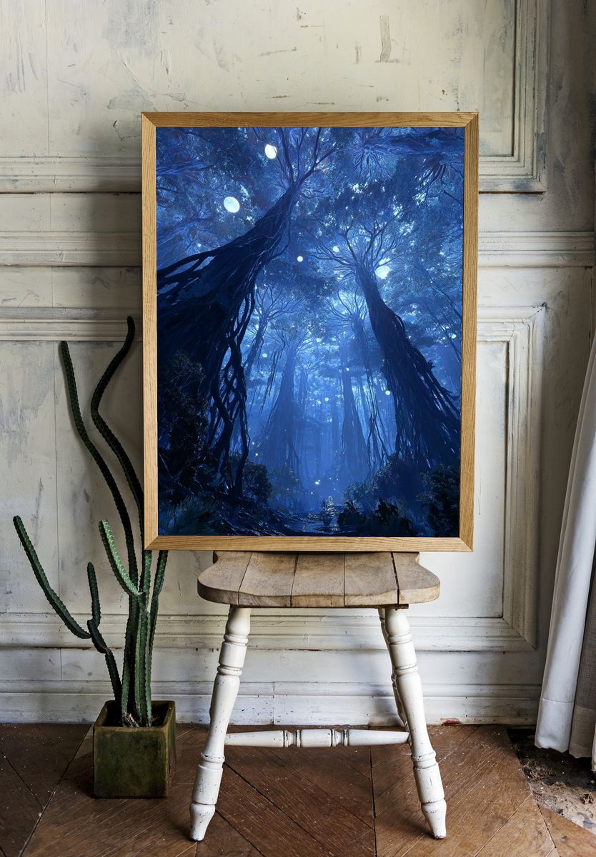 Mystical Forest at Night — Nature Print. — room view 1