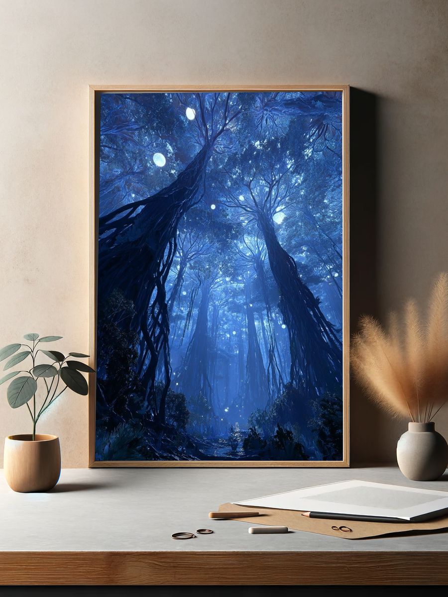 Mystical Forest at Night — Nature Print. — room view 2