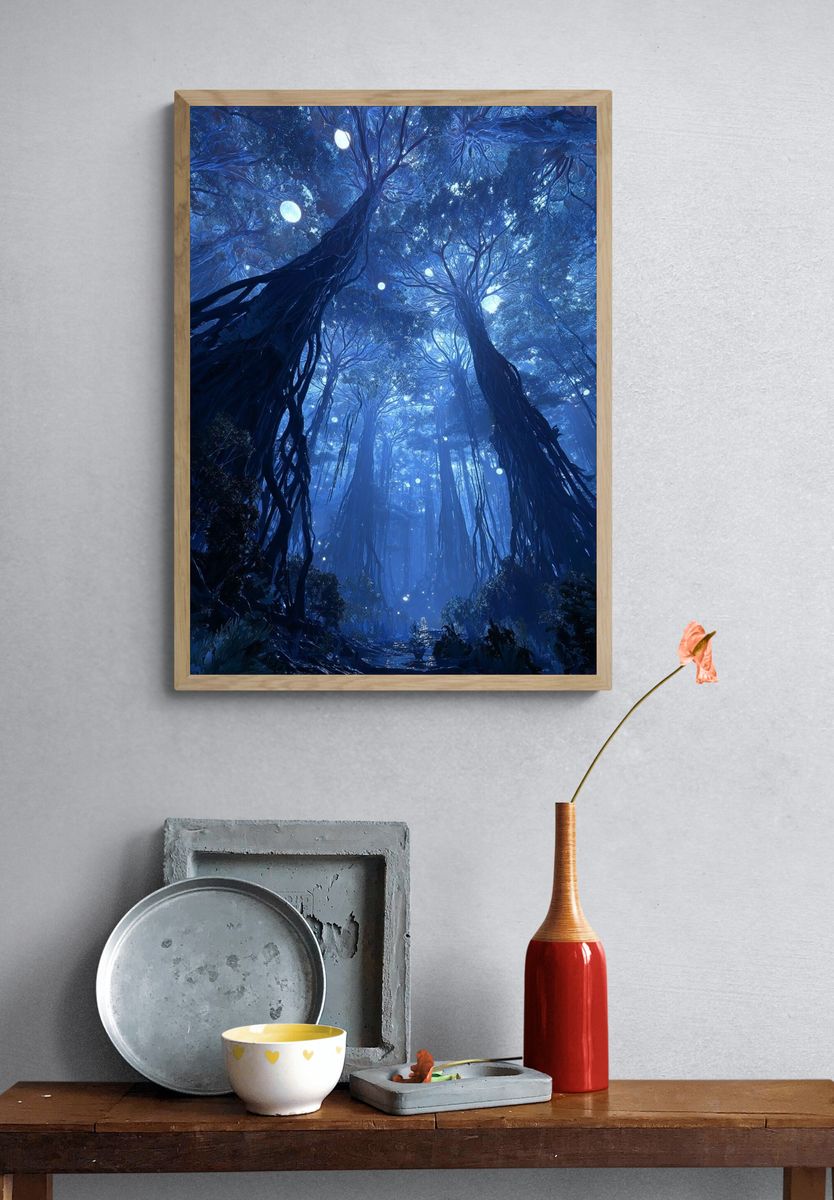 Mystical Forest at Night — Nature Print. — room view 3