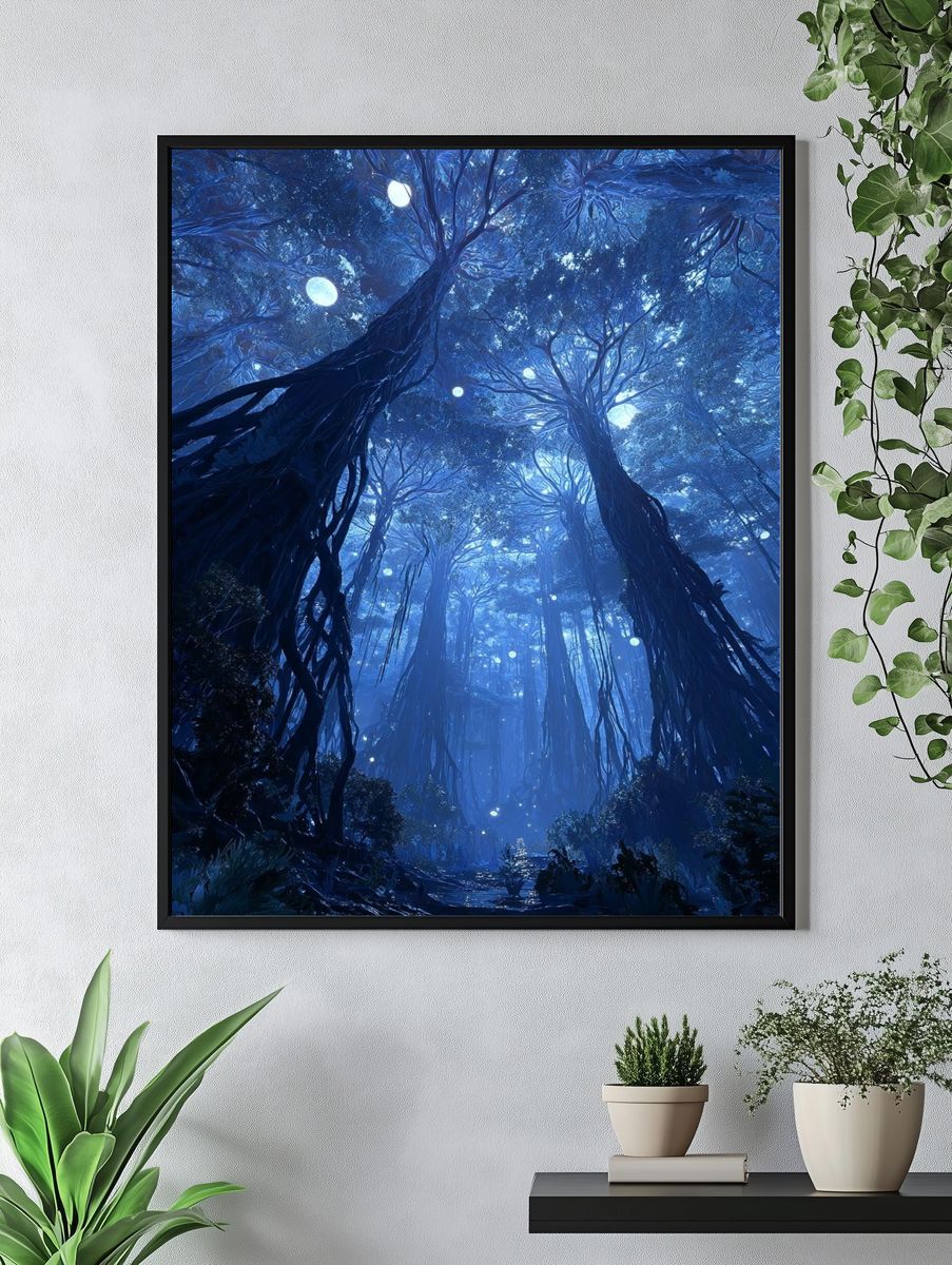 Mystical Forest at Night — Nature Print. — room view 4