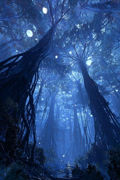 Mystical Forest at Night — Nature Print.