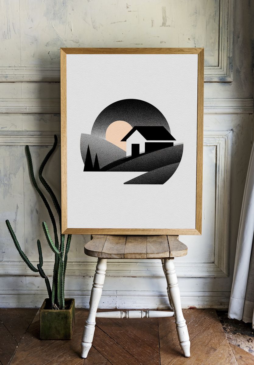 Minimal House Landscape Print. — room view 1