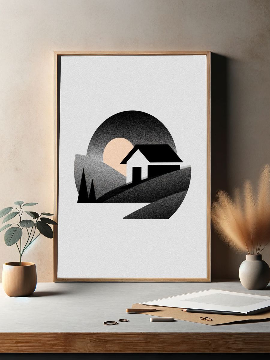 Minimal House Landscape Print. — room view 2