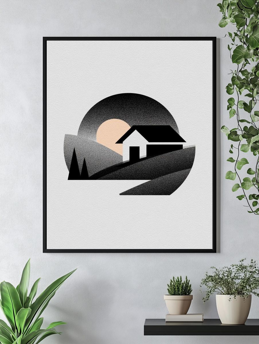Minimal House Landscape Print. — room view 4