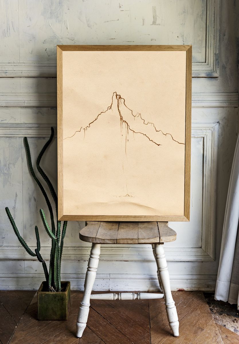 Minimal Mountain Line Art Poster. — room view 1