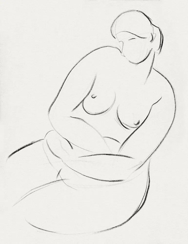 Naked woman showing her breasts. poster — minimalist art