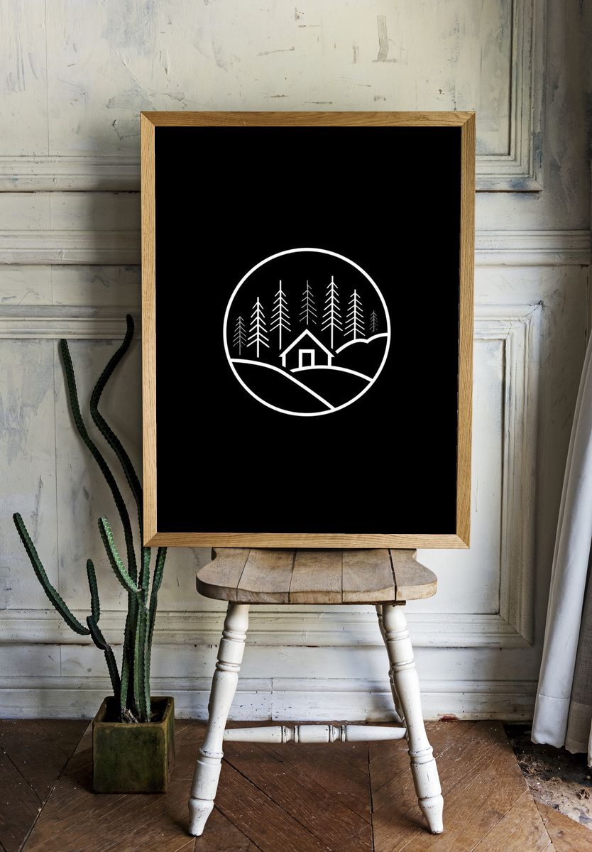 Minimal Forest Cabin Line Art Poster. room preview