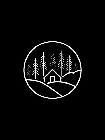 Minimal Forest Cabin Line Art Poster.