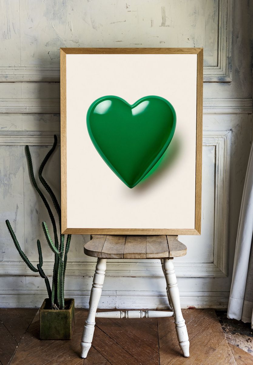 Green Heart Minimalist Print. room preview