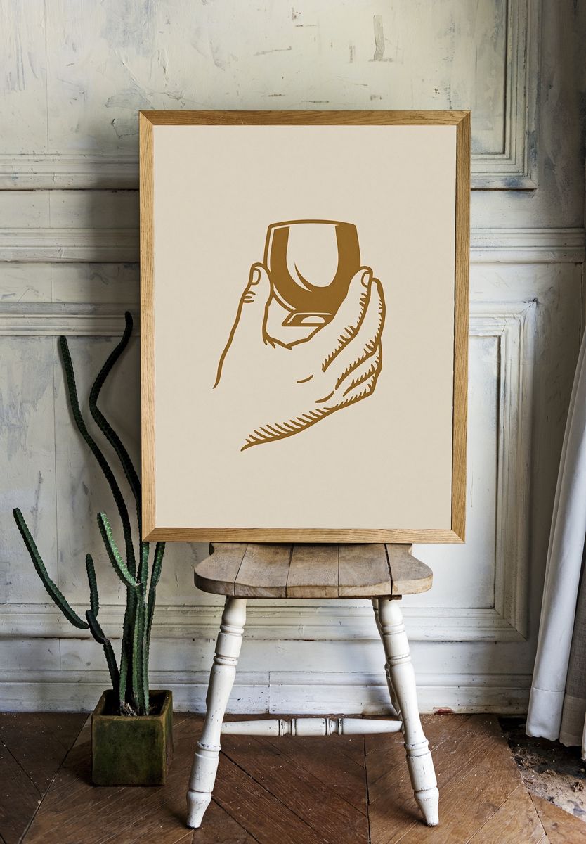 Hand Holding Glass Minimalist Print. room preview