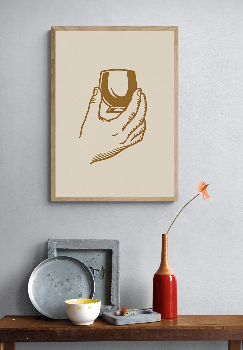 Hand Holding Glass Minimalist Print. — room view 3
