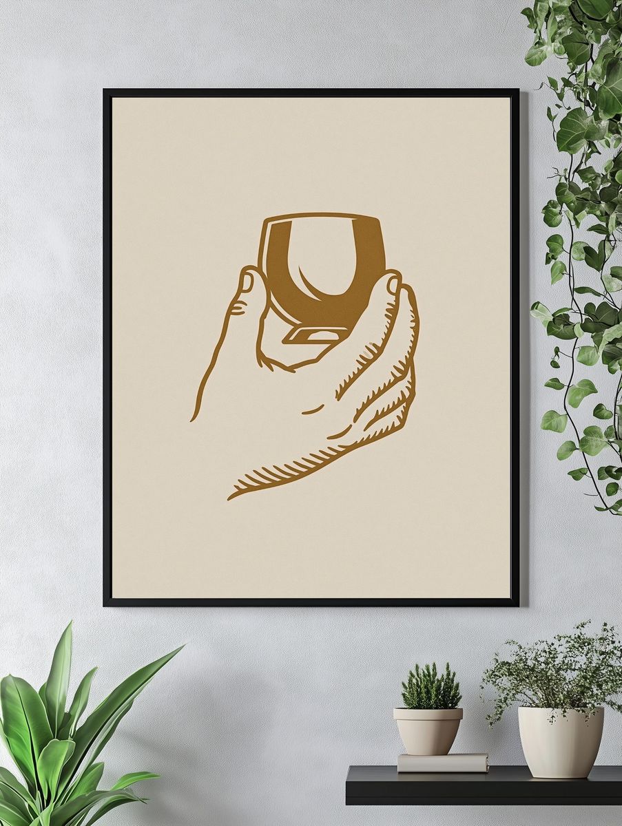 Hand Holding Glass Minimalist Print. — room view 4