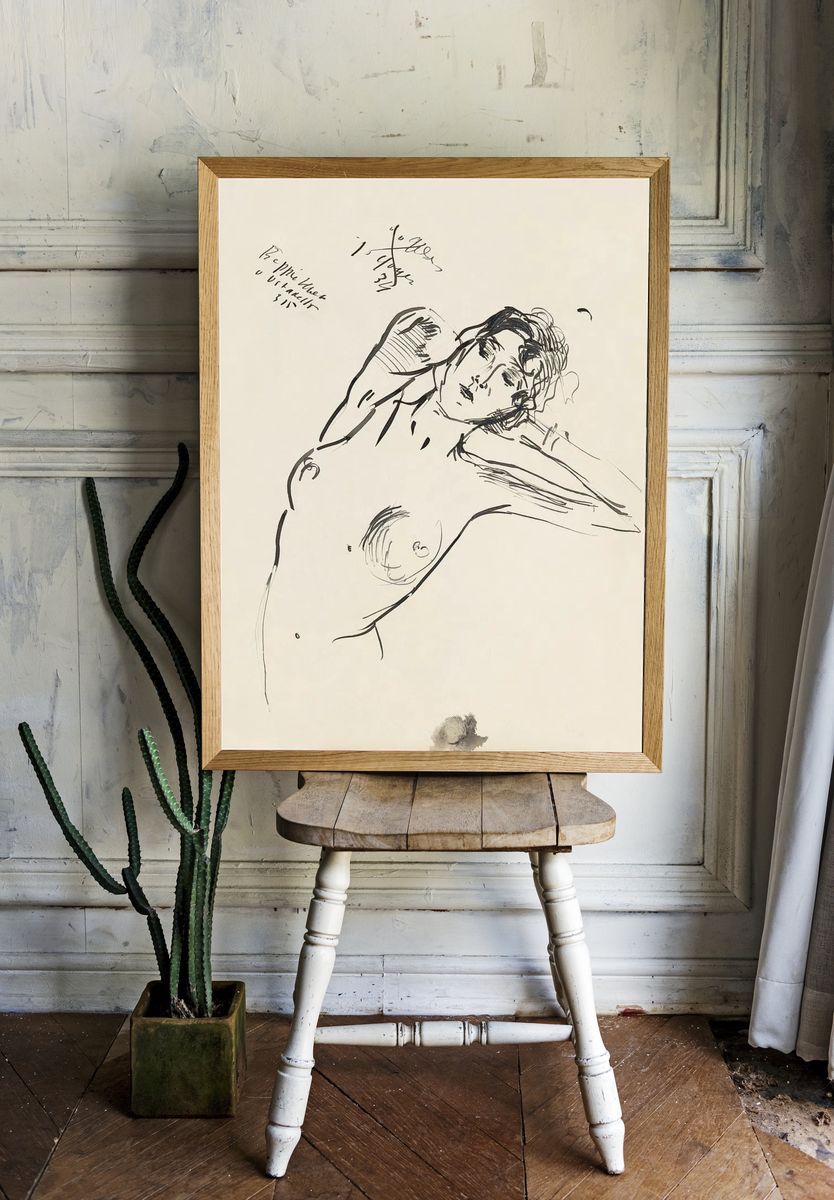 Reclining Nude Line Art Poster room preview