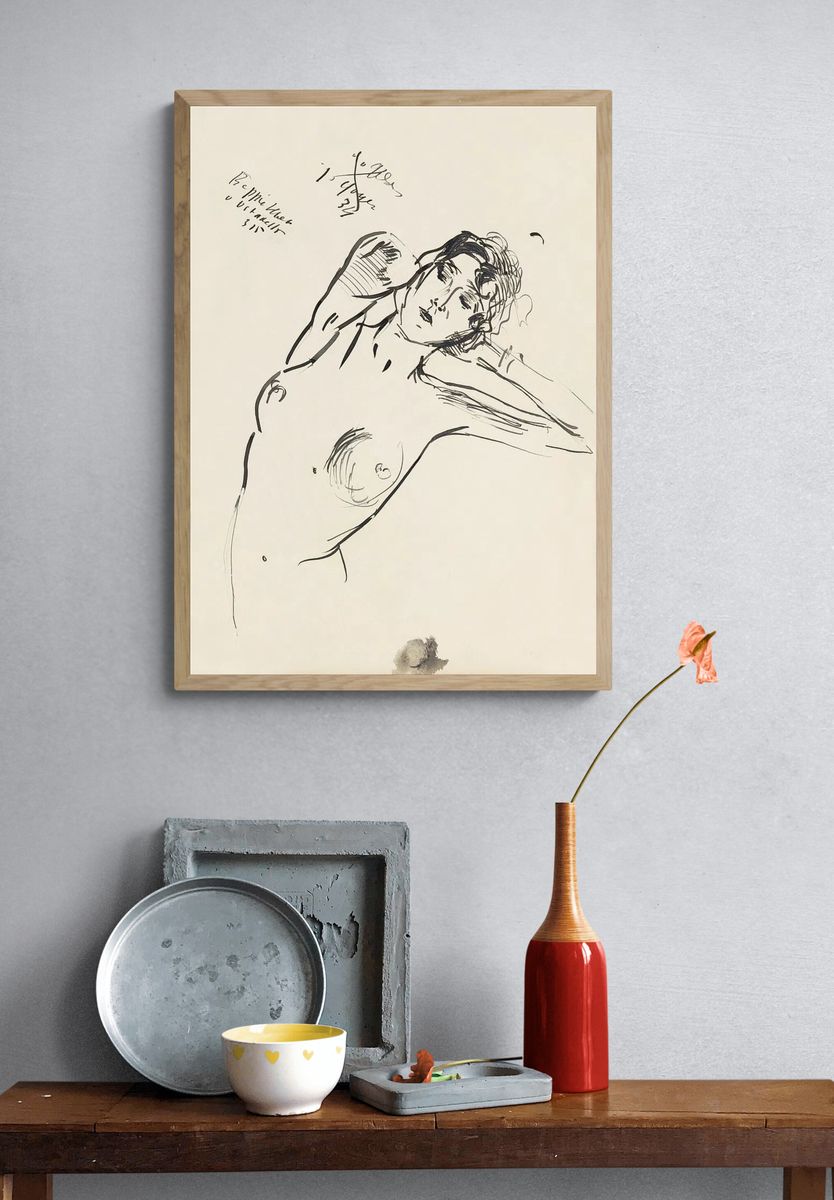 Reclining Nude Line Art Poster. — room view 3