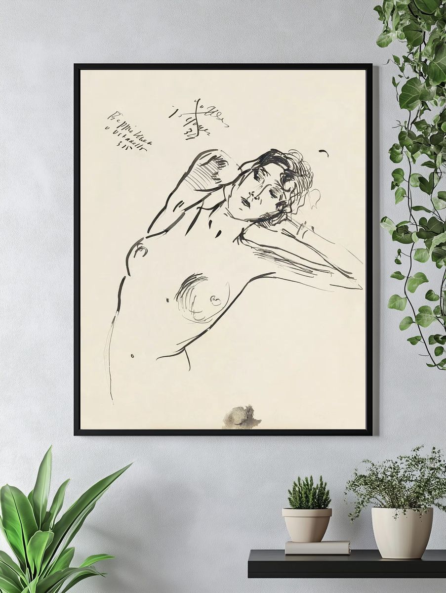 Reclining Nude Line Art Poster. — room view 4