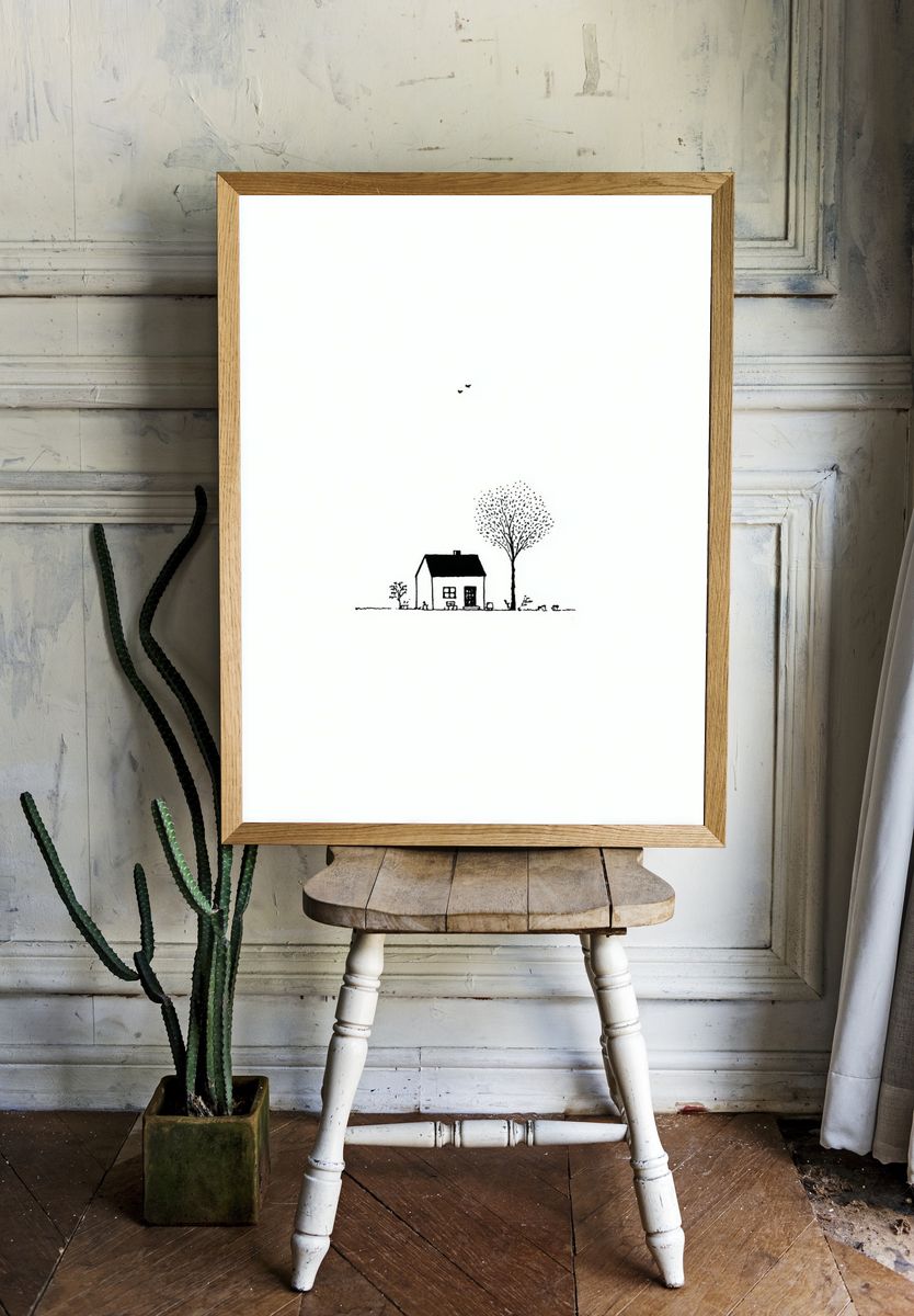 Minimal House Line Art Poster. room preview