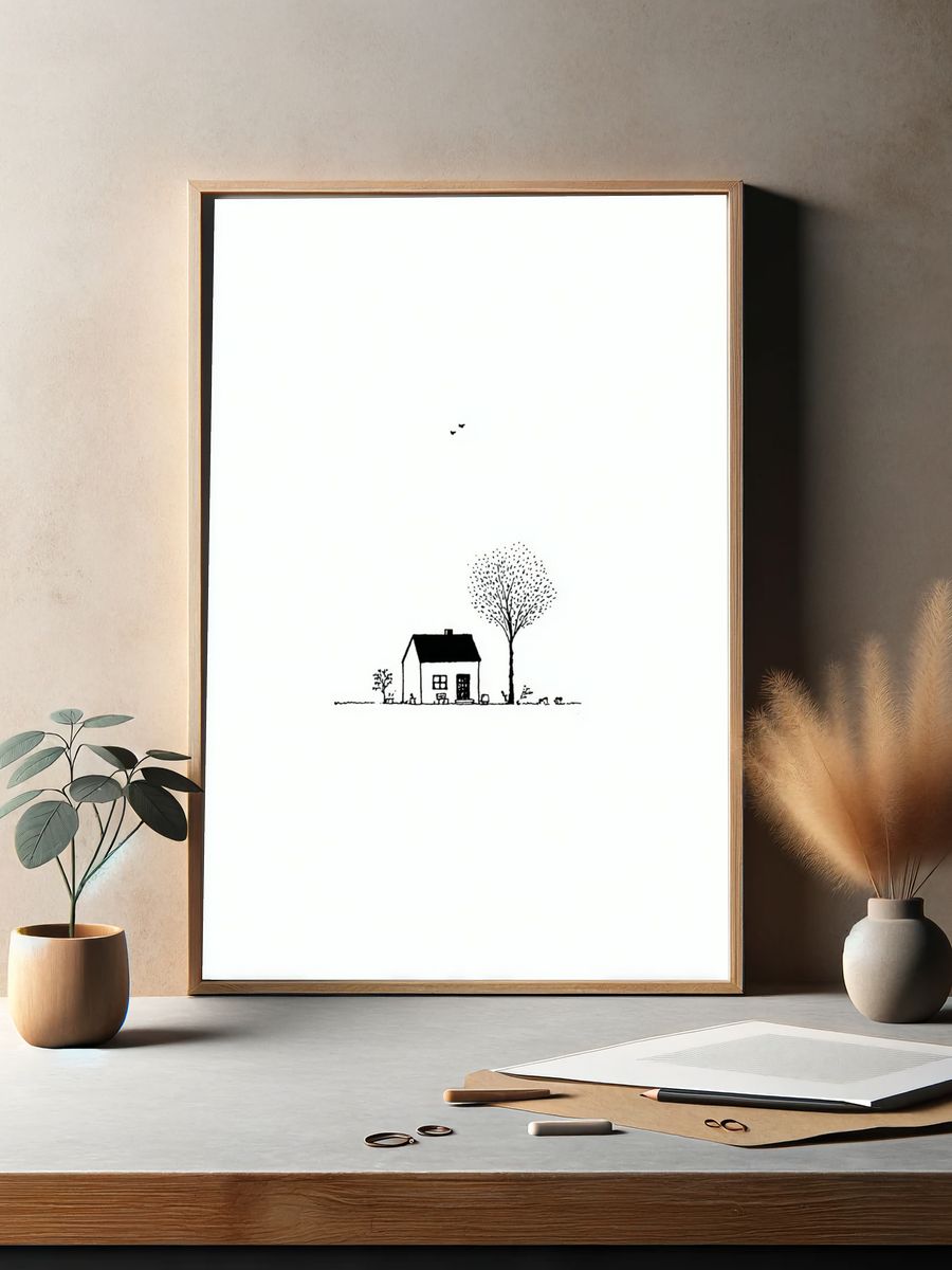 Minimal House Line Art Poster. — room view 2