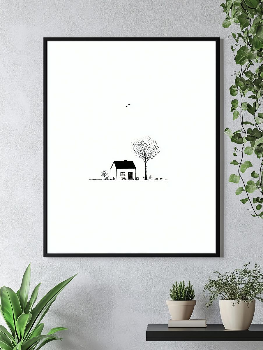 Minimal House Line Art Poster. — room view 4