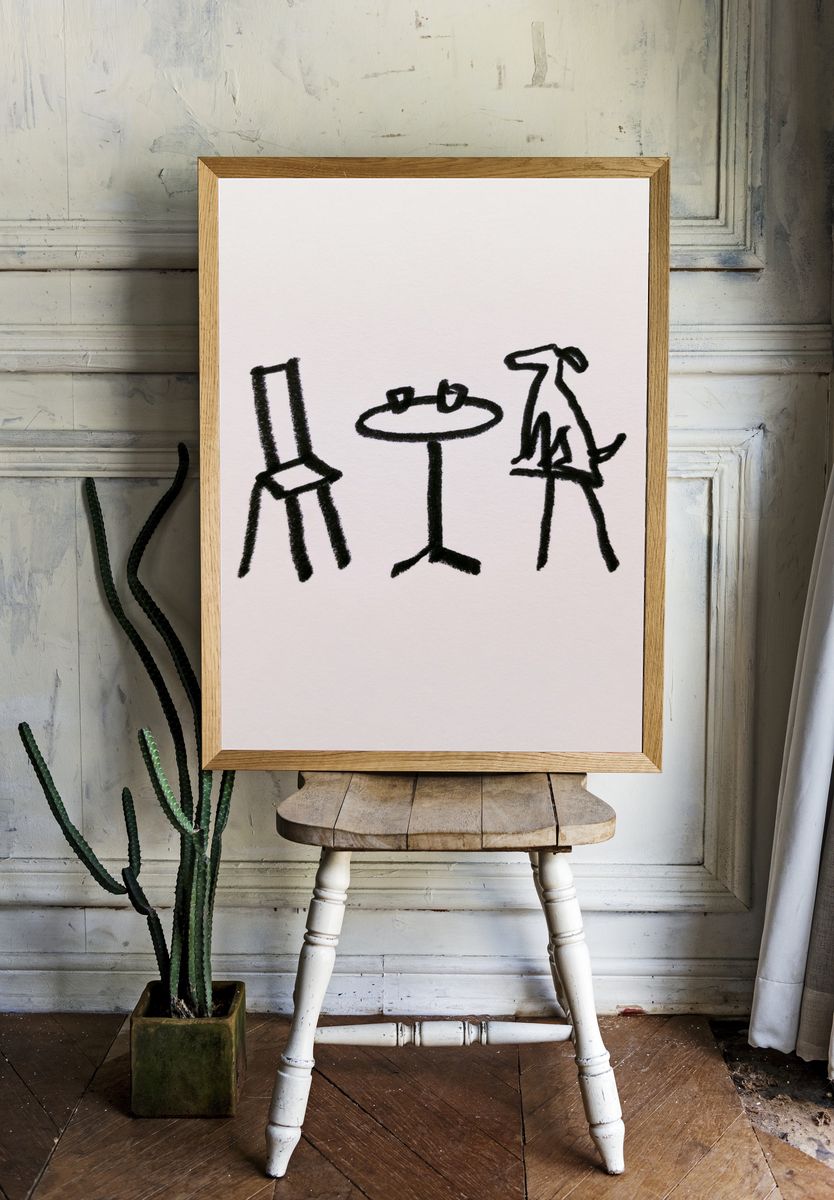 Minimalist Chair Sketch Poster. — room view 1