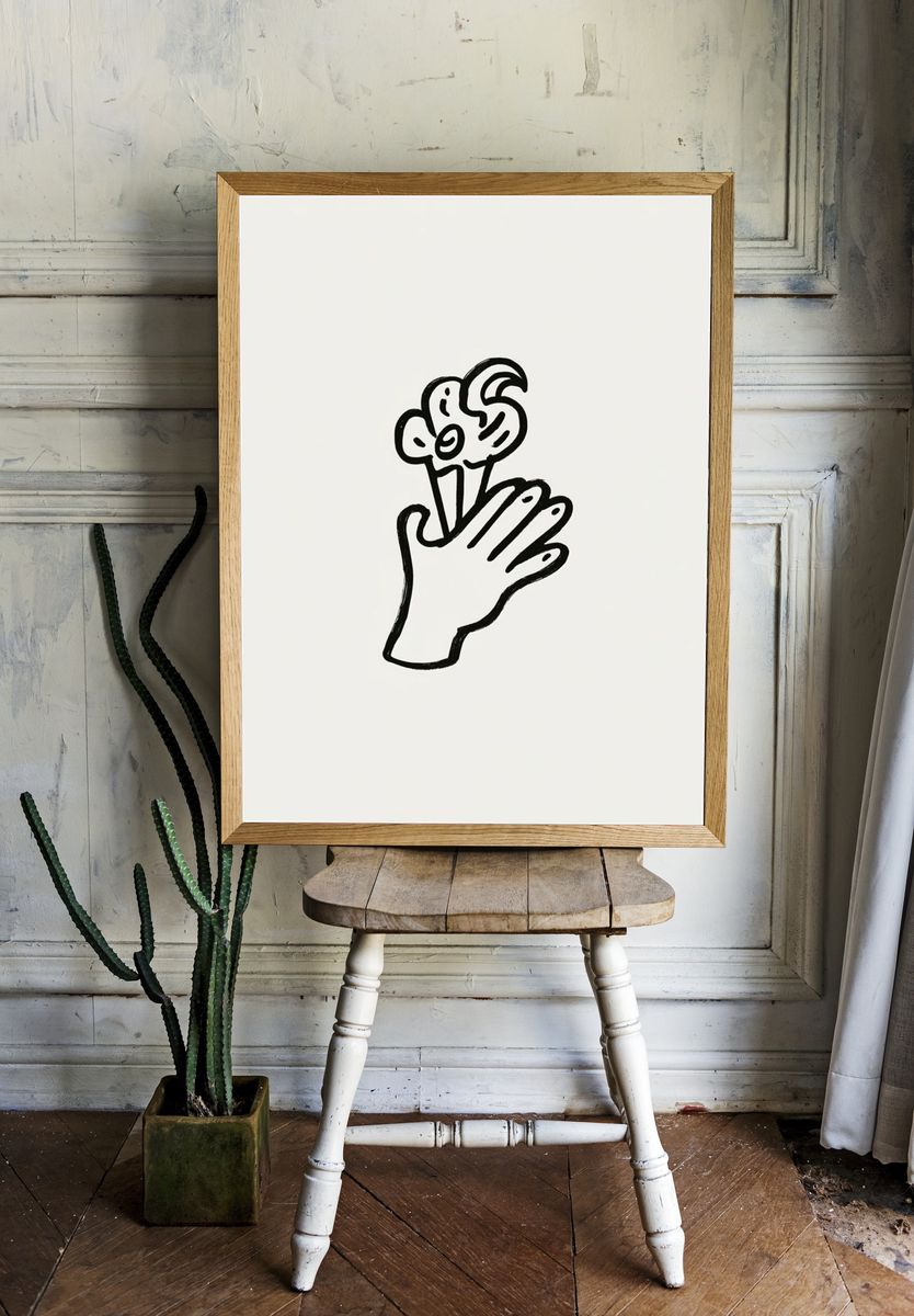 Hand Holding Flower Line-Art Poster. room preview