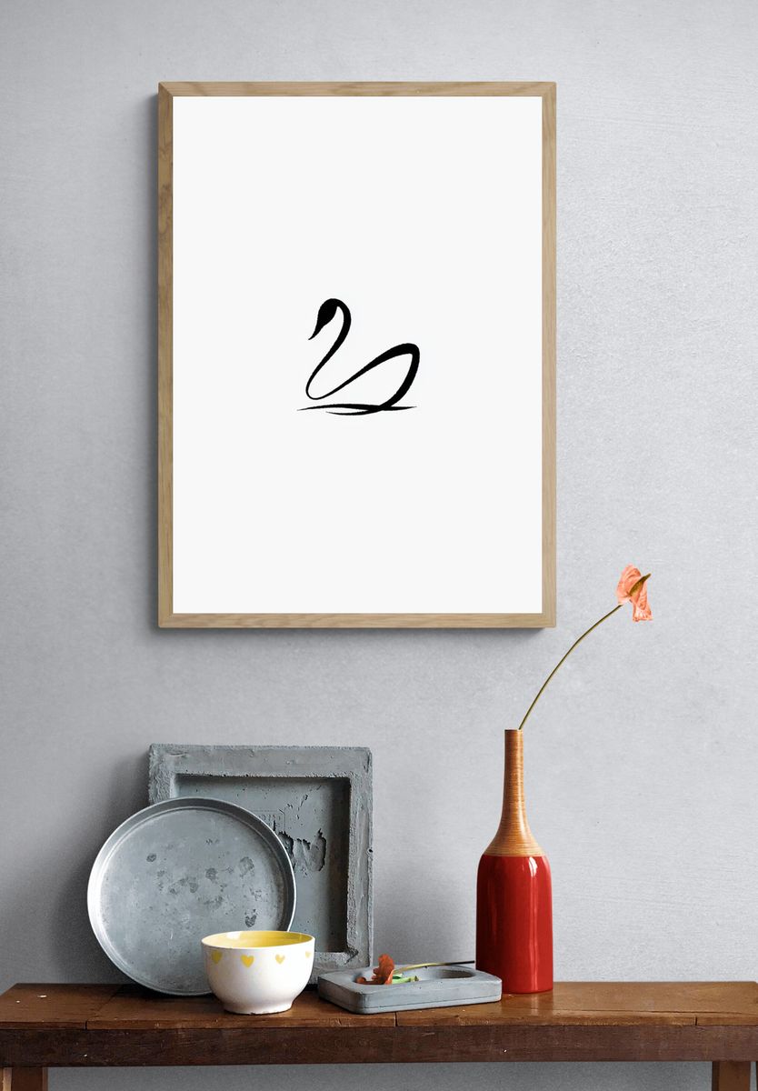 Minimal Swan Line-Art Poster. — room view 3
