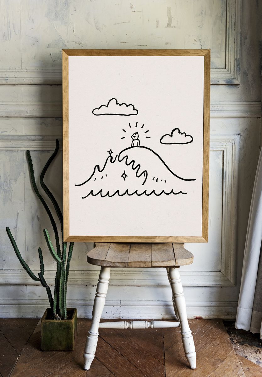 Minimal Mountain Line Art Poster. room preview