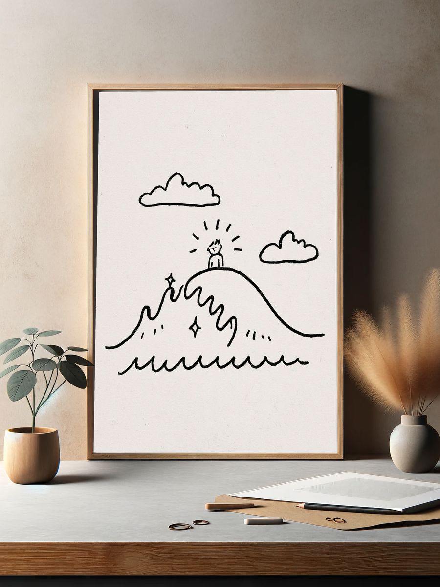 Minimal Mountain Line Art Poster. — room view 2