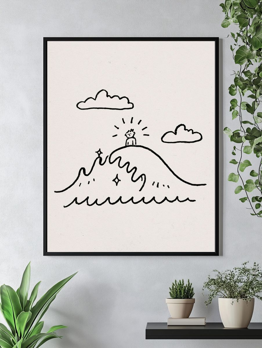 Minimal Mountain Line Art Poster. — room view 4
