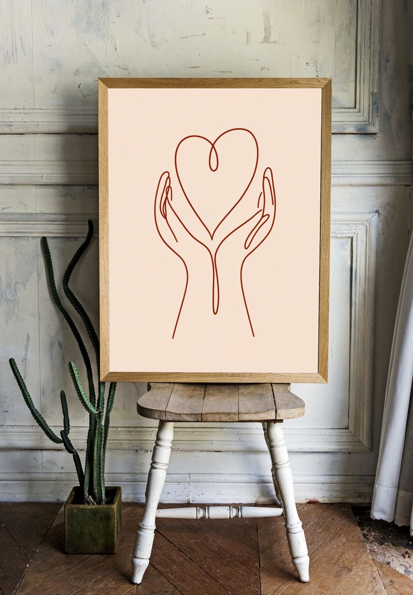 Hands Holding Heart Line Art Poster. room preview