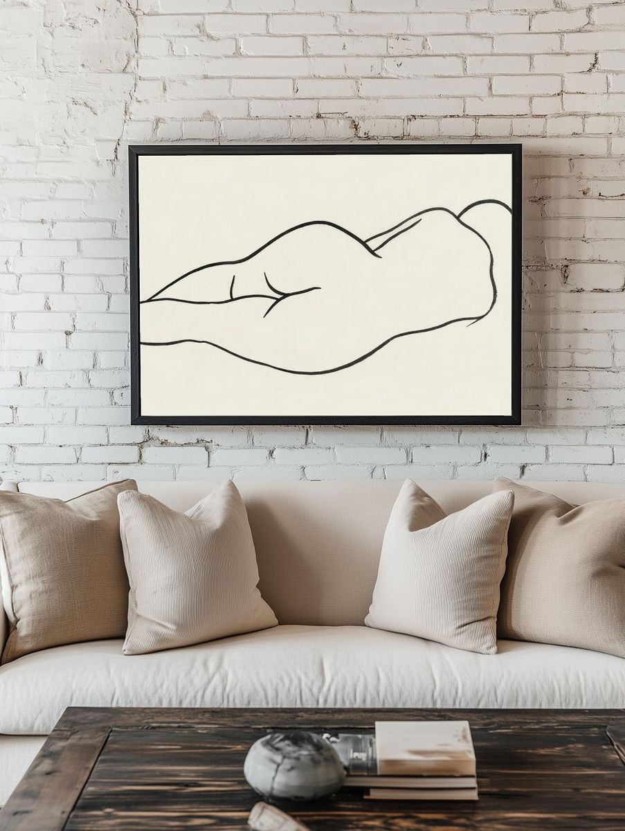 Vintage line art woman wallpaper. room preview