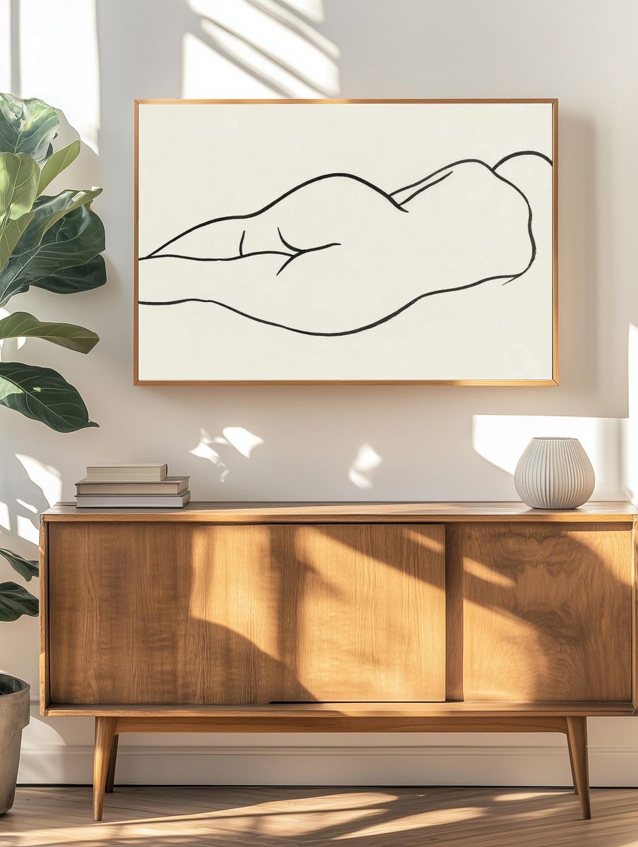 Vintage line art woman wallpaper. — room view 3