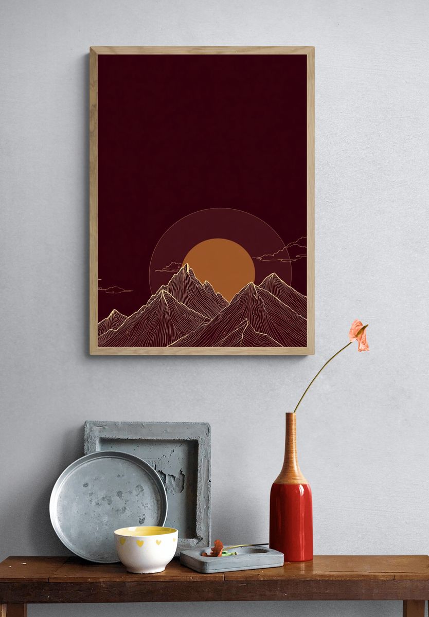 Mountain Sunrise — Minimalist Print. — room view 3