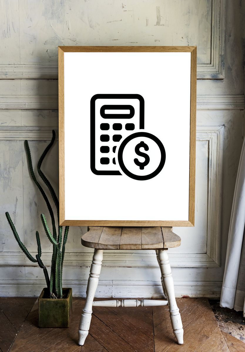 Calculator and Dollar Sign — Minimalist Print. — room view 1