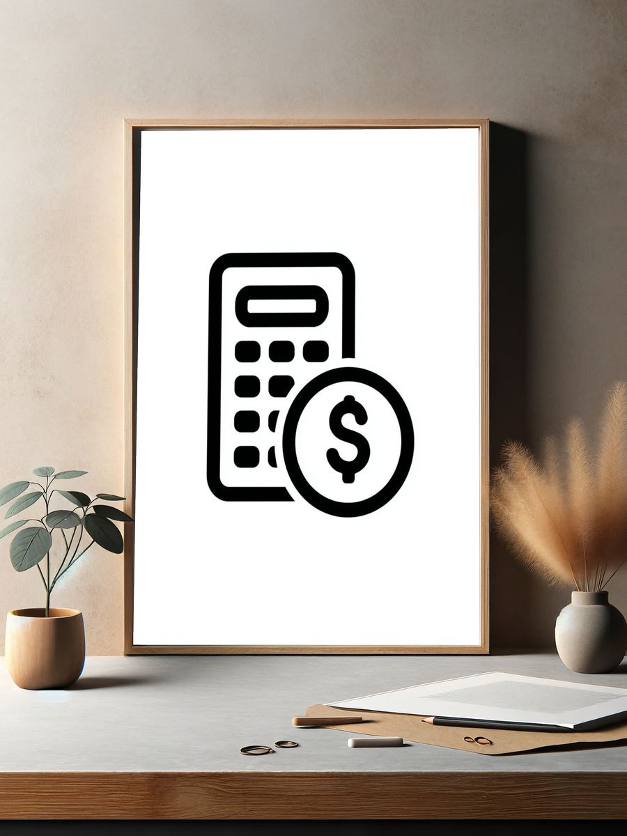 Calculator and Dollar Sign — Minimalist Print. — room view 2
