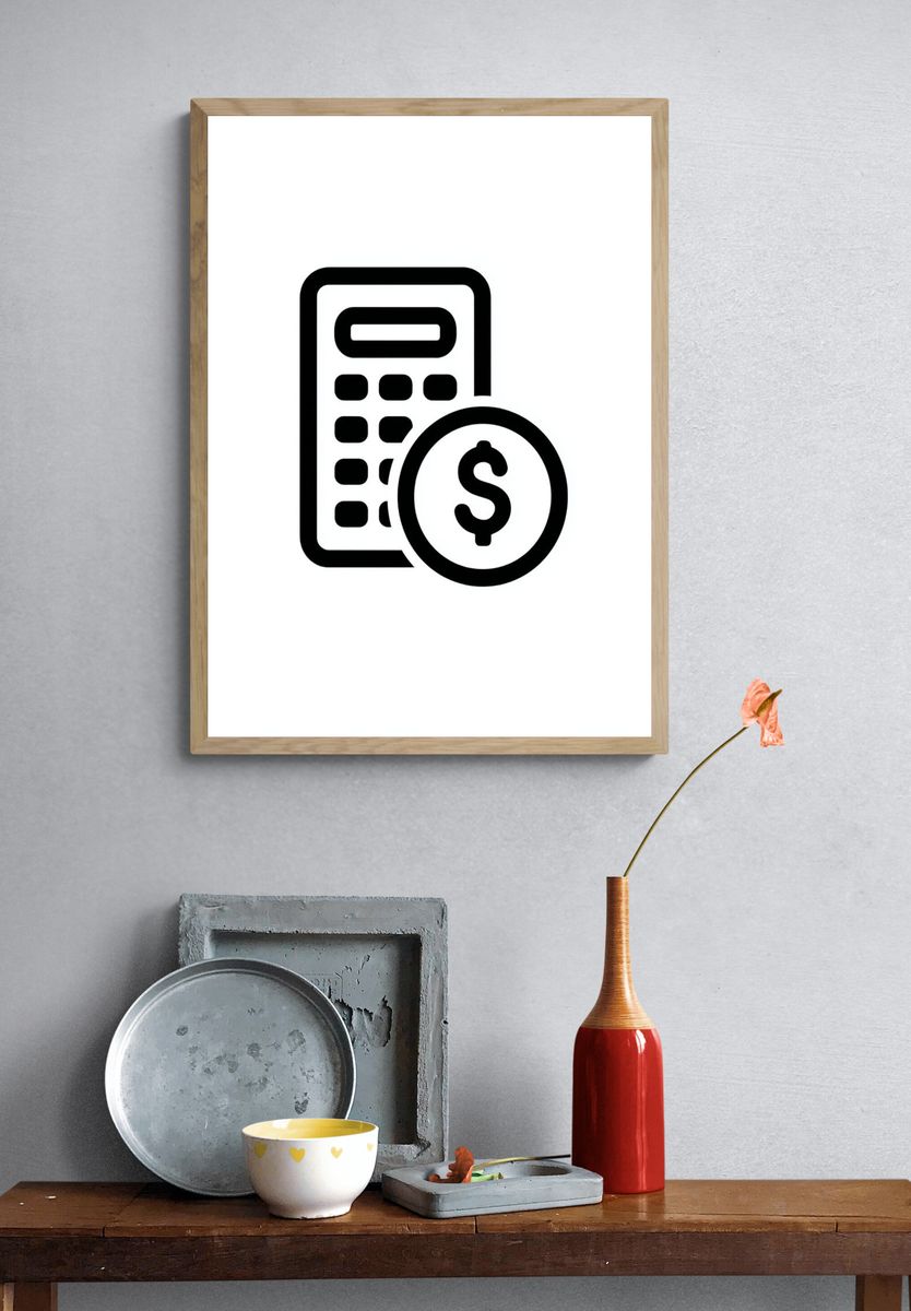 Calculator and Dollar Sign — Minimalist Print. — room view 3