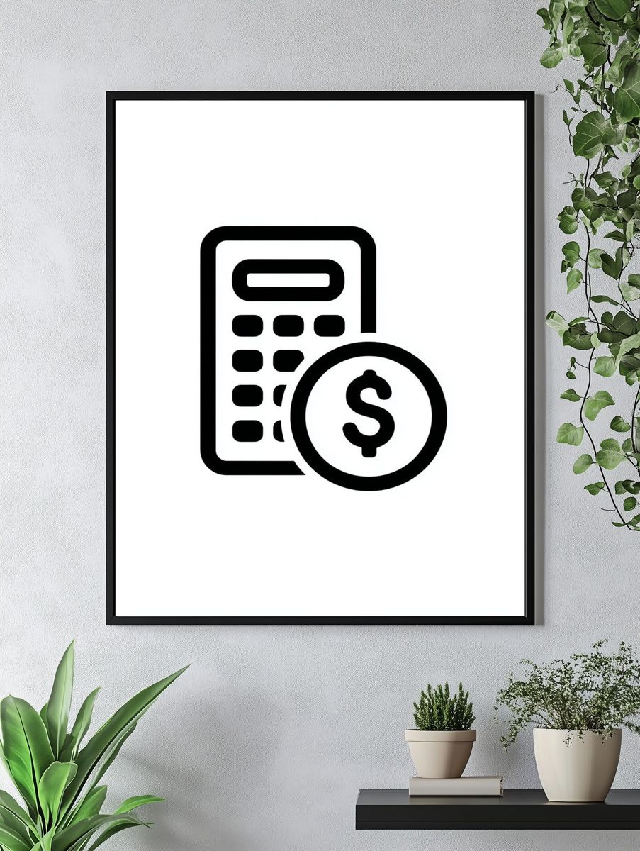 Calculator and Dollar Sign — Minimalist Print. — room view 4