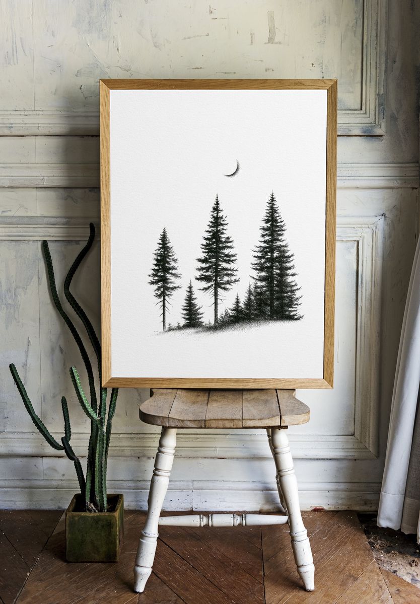 Minimal Pine Forest Print. room preview