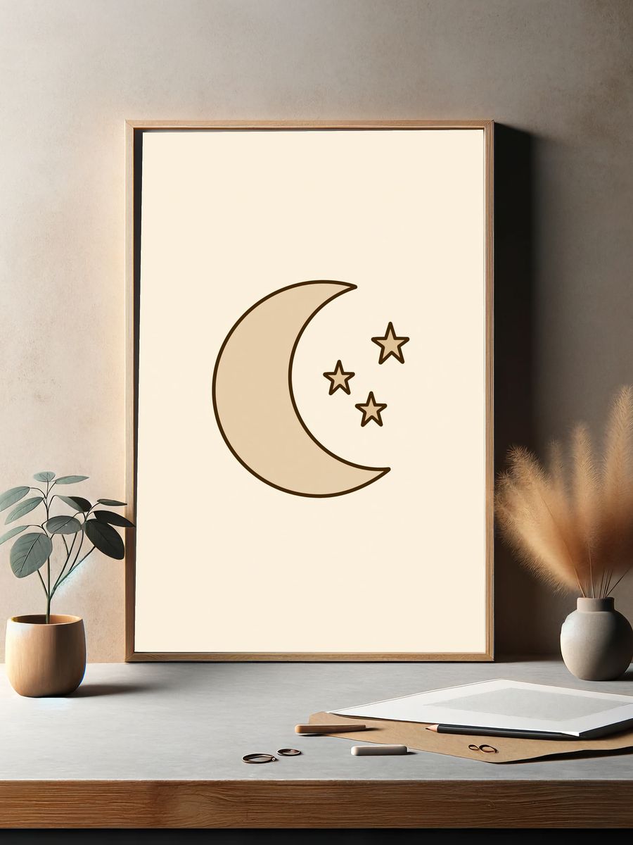 Moon and Stars Minimalist Print. — room view 2