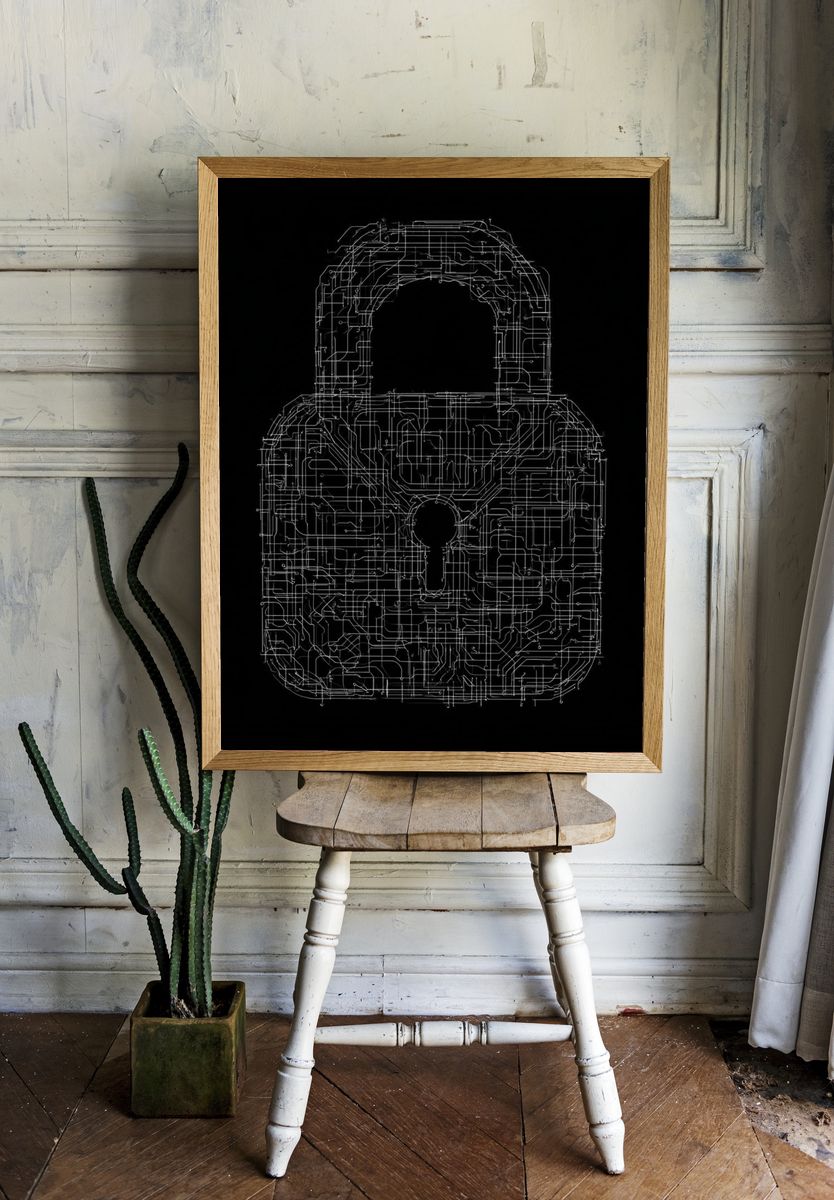 Circuit Lock Minimalist Print. — room view 1