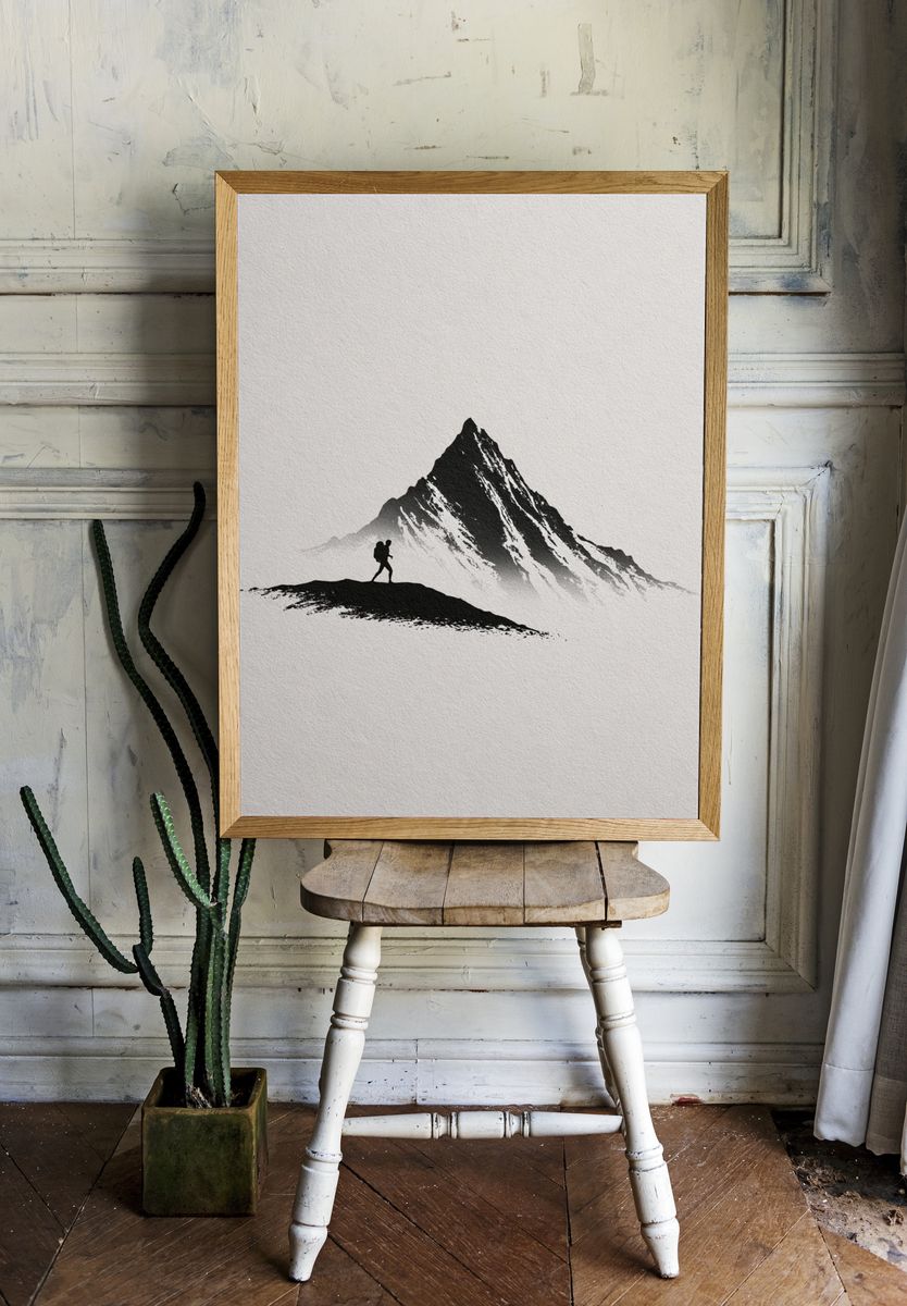 Mountain Hiker Minimalist Print. room preview