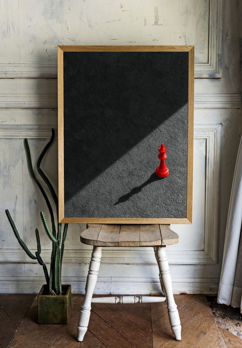 Red Chess King Minimalist Print. room preview
