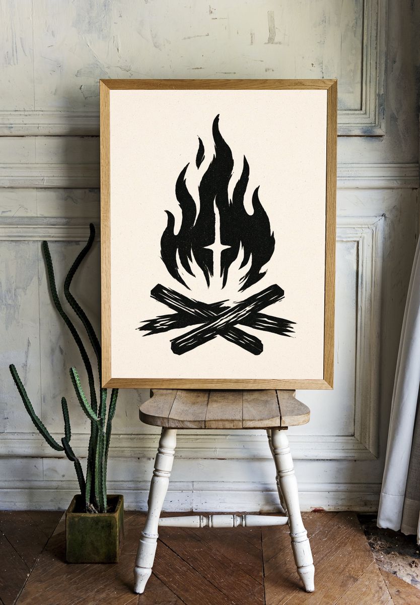 Campfire Minimalist Print. room preview
