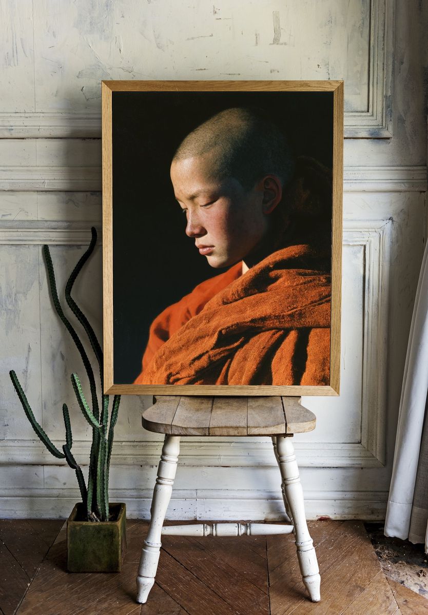 Meditative Monk Portrait Print. — room view 1