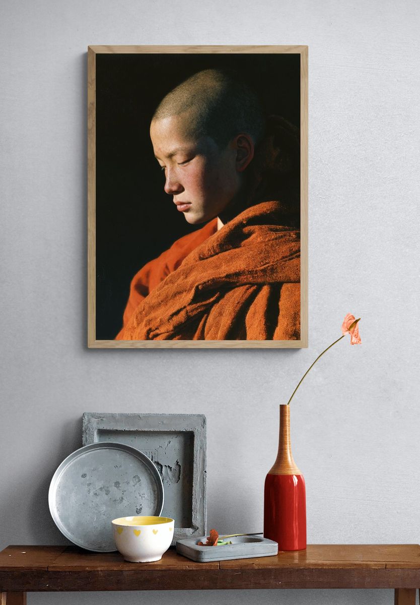 Meditative Monk Portrait Print. — room view 3